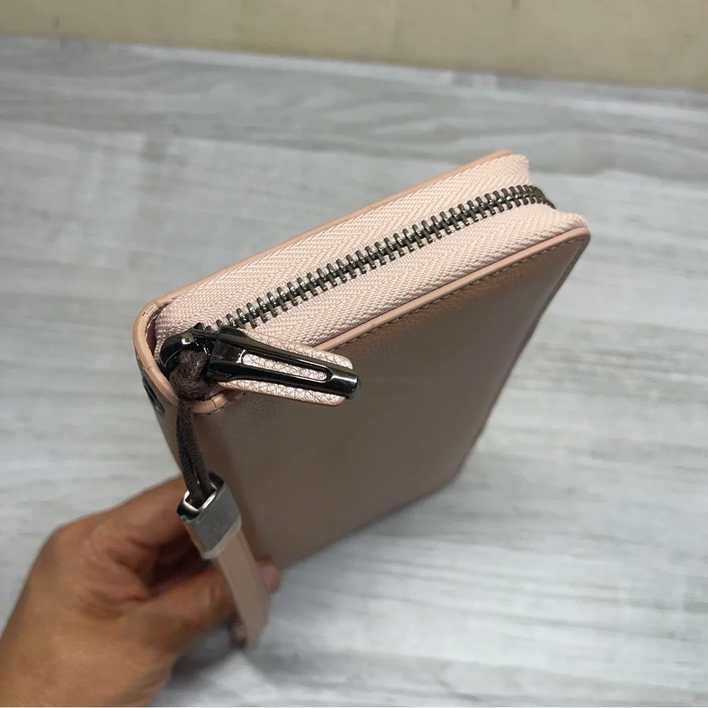 Bveyzi Pink RFID Blocking Leather Zip Around Large Wallet Phone Clutch Wristlet